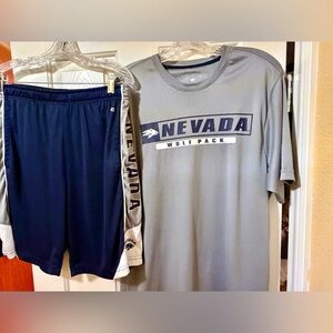 Men’s University Nevada Reno Wolfpack Lolo Shorts & Shirt L Large Gray Blue